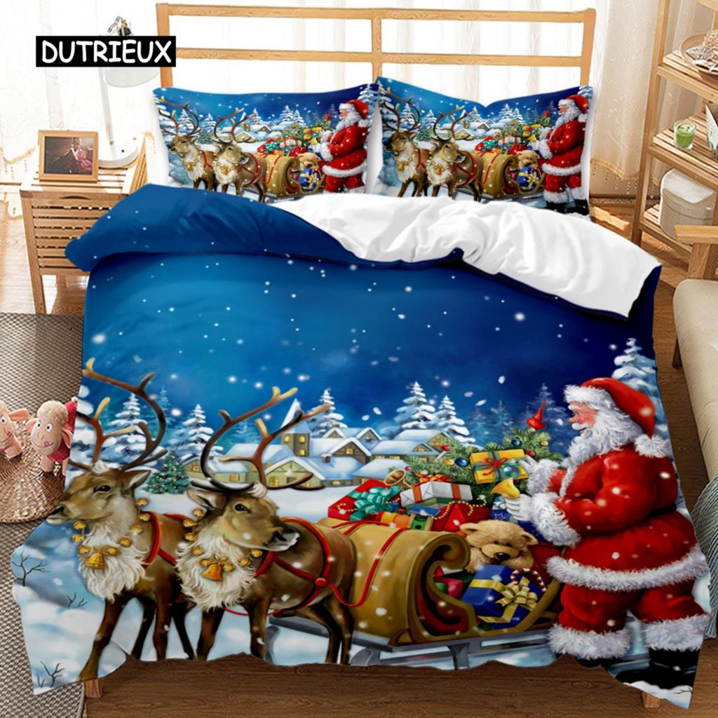 Merry Christmas Duvet Cover Santa Claus Snowman Red Bedding Set Happy New Year Xmas Festival Gifts For Women Men Children Decor