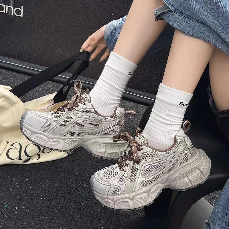 Daddy Shoes Girl 2025 Autumn New Thick-soled Breathable Mesh Running Shoes Polish Retro Trend Casual Shoes Women