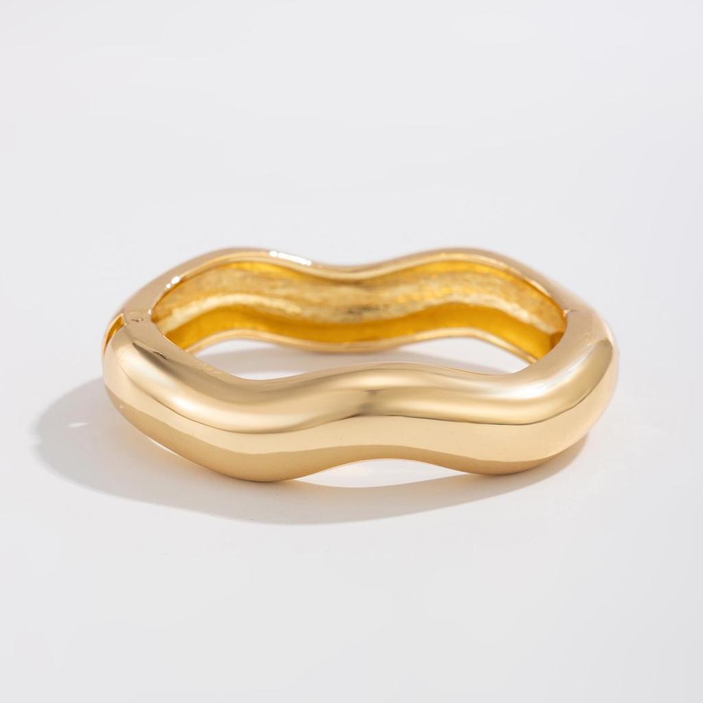 European & American Punk Wide Metal Textured Spring Bracelet for Women