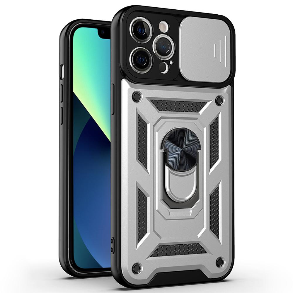 For iPhone 11 Pro Max Case Kickstand PC+TPU Phone Cover with Slide Camera Lid