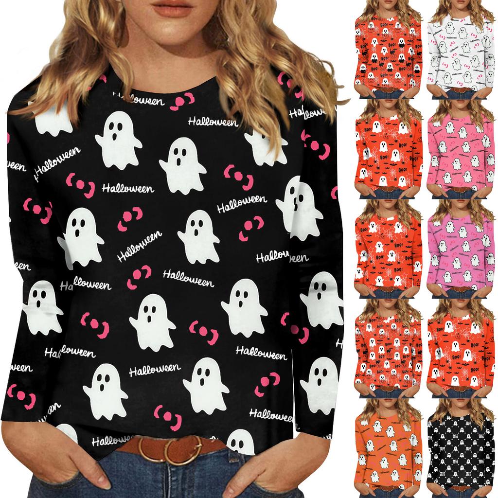 Women's Daily Casual Long-sleeved Flowers Printed Crew-neck Top