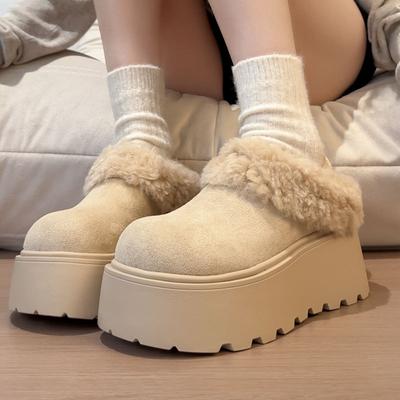 Fleece Thickened Retro Thick-soled Snow Cotton Shoes for Women To Wear In Winter, New Heightened Soft-soled Leather