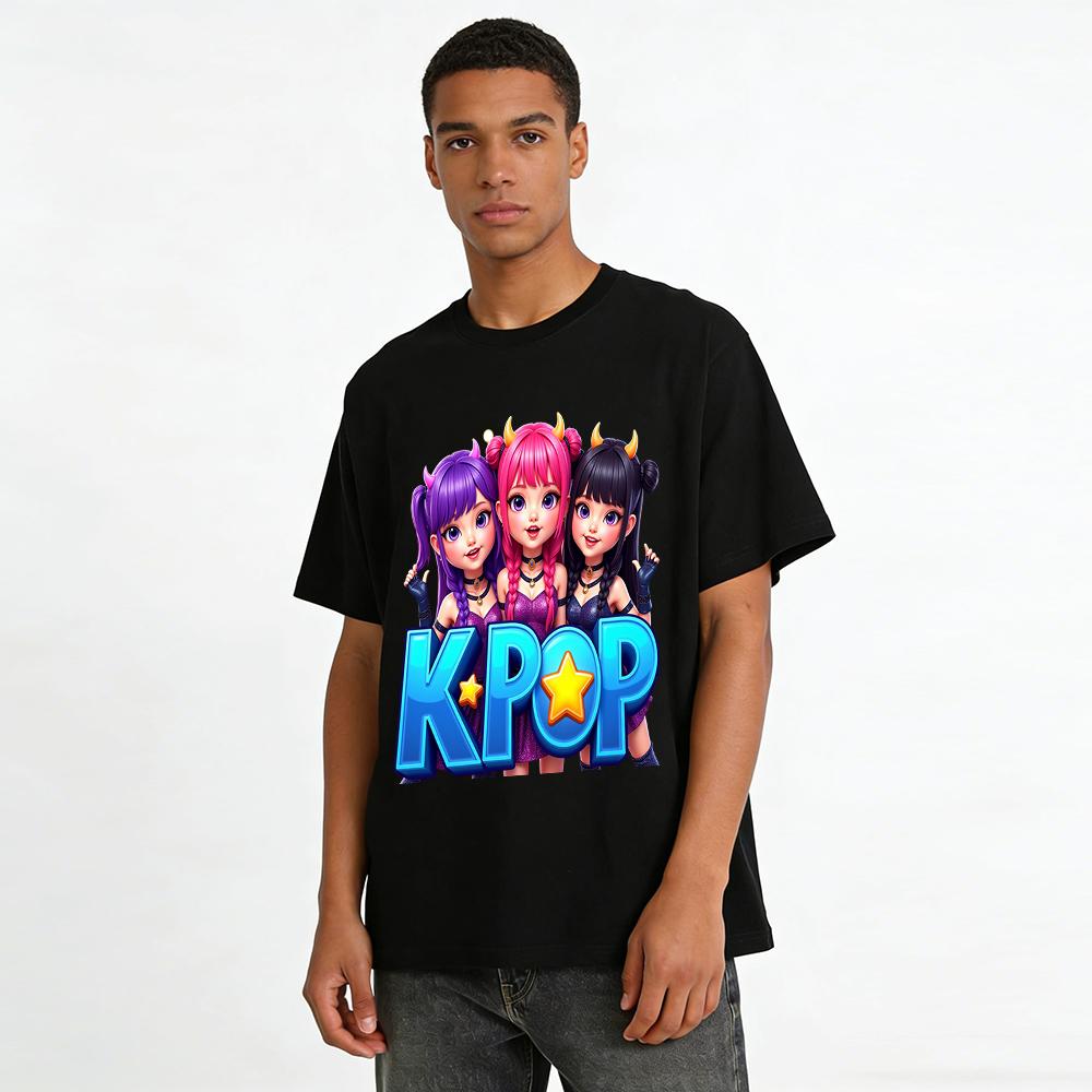 Cute Little Devil K-pop Girl Group Print T-shirt Sweet Cool Style Loose Casual Top For Teen Girls Pure cotton T-shirt