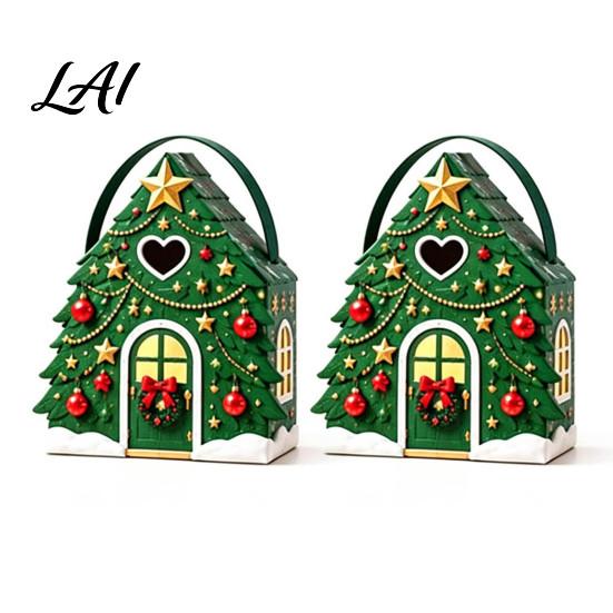 Seasonal Candy Packaging Boxes Christmas House Handle 3D with Gift Box Gingerbread/Santa Claus/Tree/Snowflake Decorative Cardboard