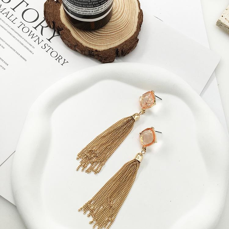 Vintage French Romantic Orange Acrylic Chain Tassel Earrings
