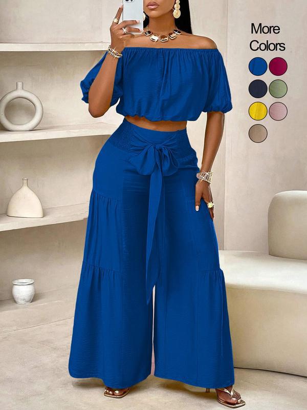 

O 63908 High-Waisted Wide-Leg Pants Set Small синій