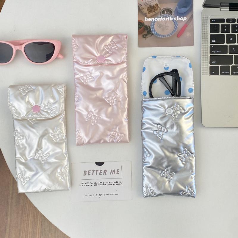 Sweet Pu Bow Glasses Case Women Portable Cotton Padded Anti Crush Sunglasses Storage Bag Cute Lightweight Eyewear Pouch Gift