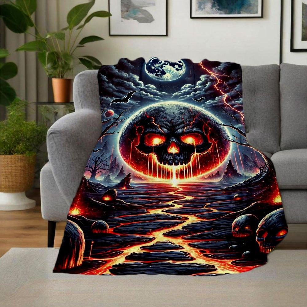 "Halloween Horror: Fiery Skull Pathway Wall Art"Blanket Flannel Throw Blanket for Sofa, Bed, Travel, Camping, Office