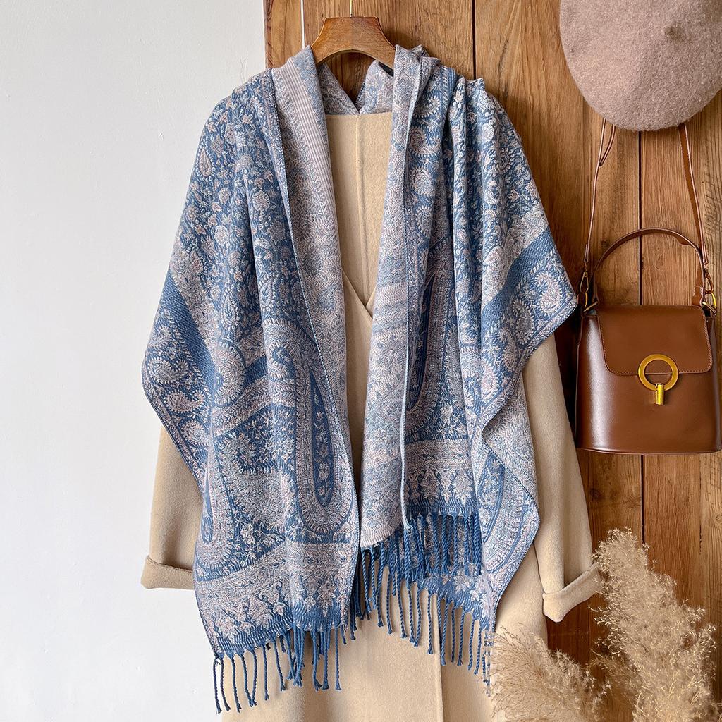 Ethnic Style Jacquard Cashew Flower Travel Scarf Women's Jacquard Fringed Scarf Thickened Extra Long Cape Shawl