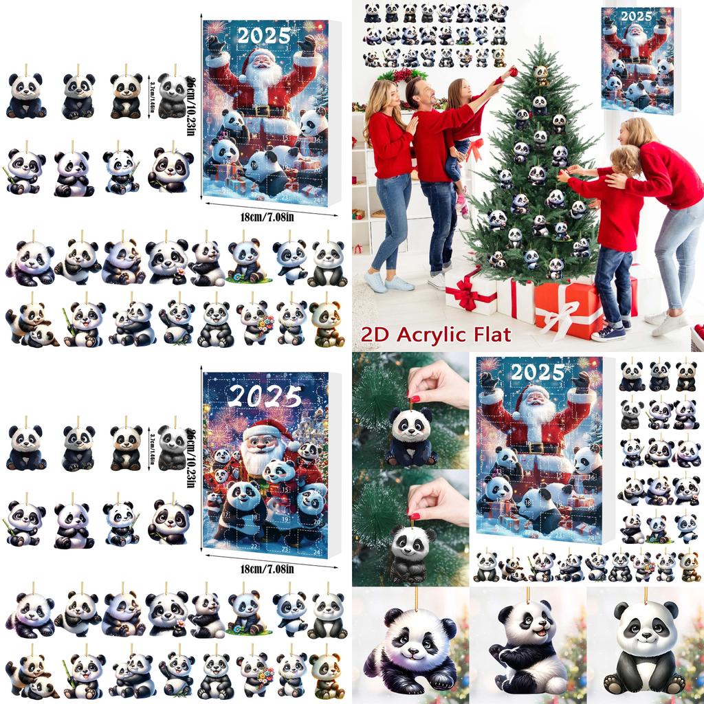 Christmas Panda Holiday Countdown Blind Box With 24 Acrylic Ornaments For Seasonal Decor