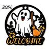 Autumn Seasonal Welcome Decor Halloween Ghost Pumpkin Round Wooden Door Hanger, Wall Plaque Hanging with Rope Rope, for Front Living Room Party