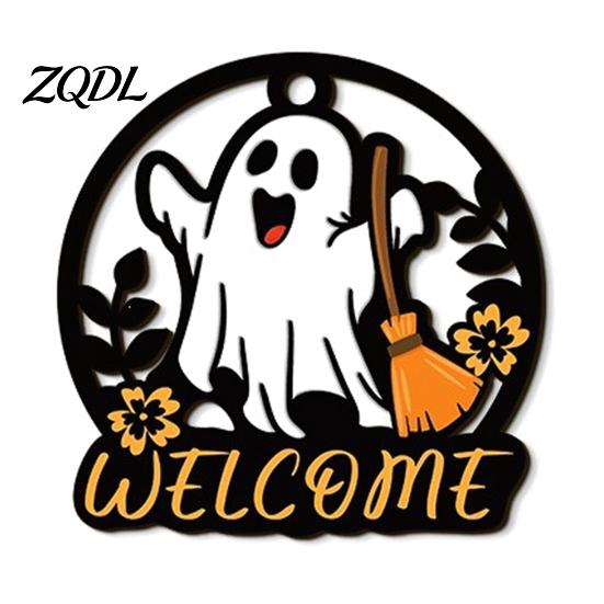 Autumn Seasonal Welcome Decor Halloween Ghost Pumpkin Round Wooden Door Hanger, Wall Plaque Hanging with Rope Rope, for Front Living Room Party