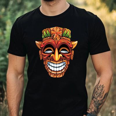 T-Shirt Men Hawaiian Tiki Mask Motif Cotton Size XS To 5XL
