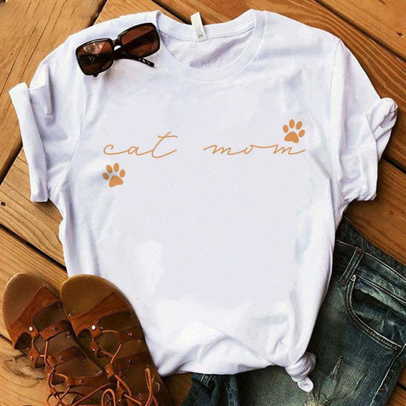 Casual Kawaii Animal Cartoon Cat Dog Graphic Womens T-Shirt 90S Summer Shirts Short Sleeve Loose White Blouse O-Neck Female Tops