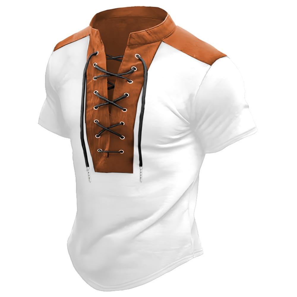 

Men s summer short-sleeved crew-neck T-shirt; loose-fit sports polo shirt with drawstring detailing M белый