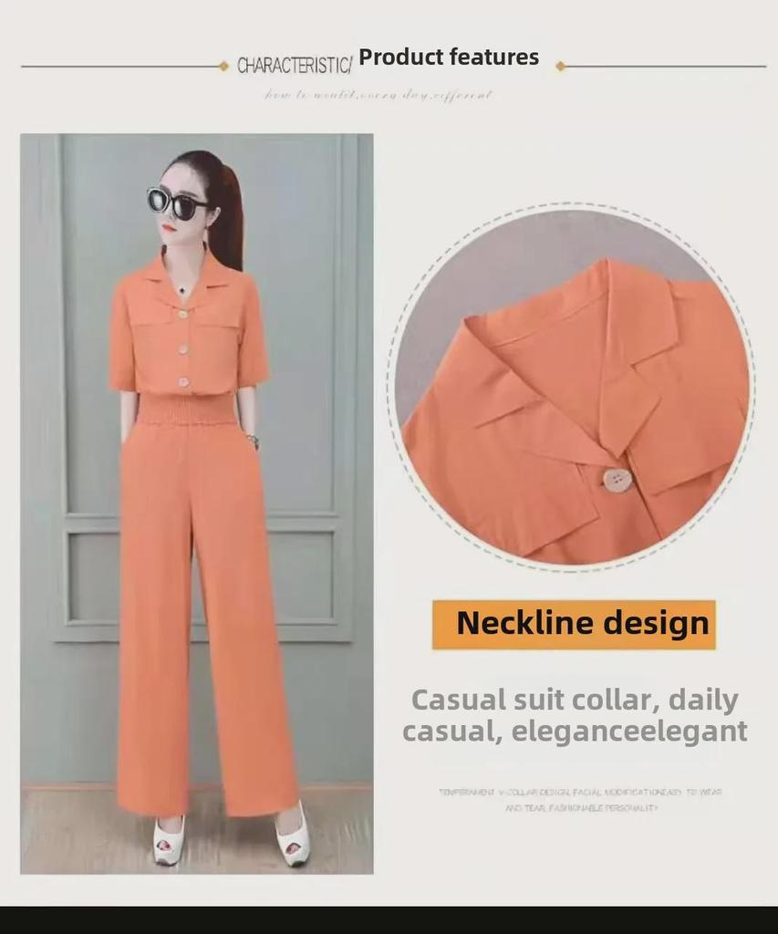 Women's Summer Fashion Suit: Short Slim Fit Top & Wide-Leg Pants Two-Piece Set
