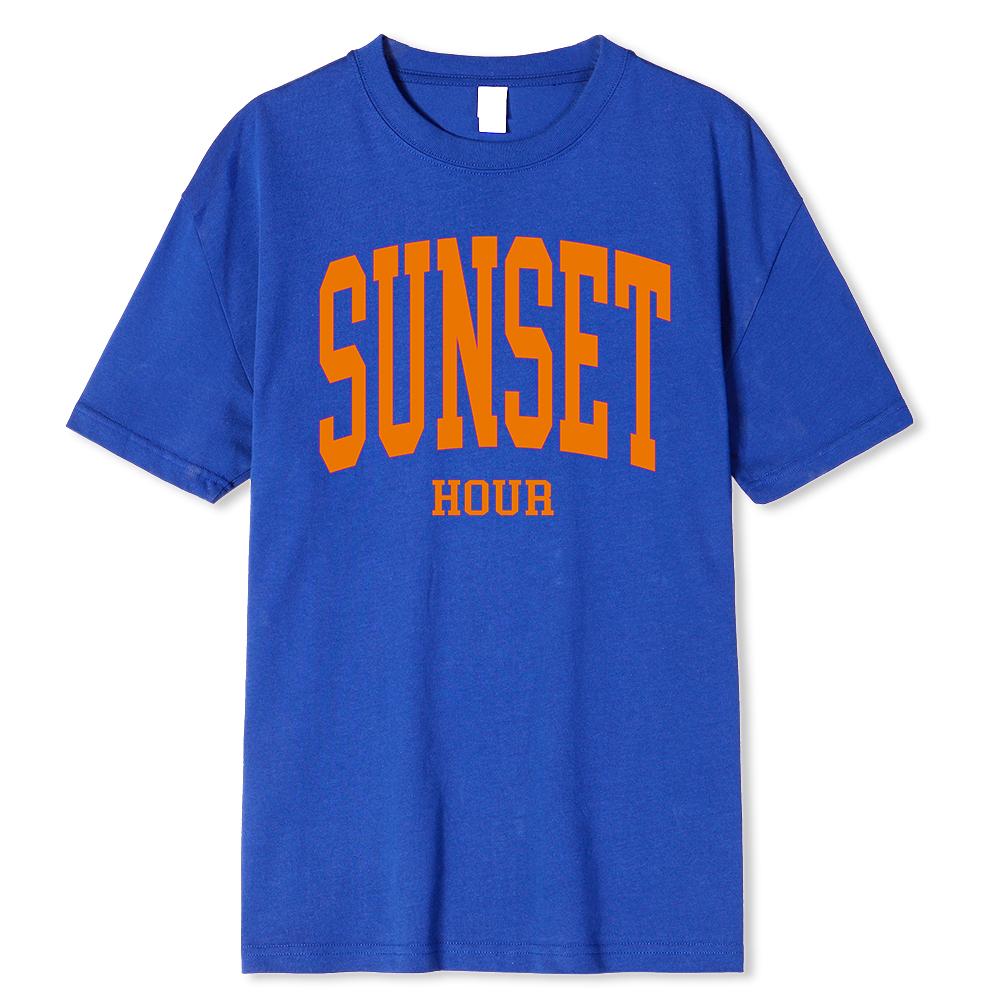 Sonnenuntergangsstunde Orange Einfache Kunst Wortdruck Herren T-Shirts Mode O-Ausschnitt Kleidung Street T-Shirt Tee Kleidung