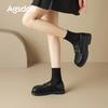 Ogu Shiden Black Small Leather Shoes, New Autumn British Style Thick Heel Soft Sole Commuter Shoes