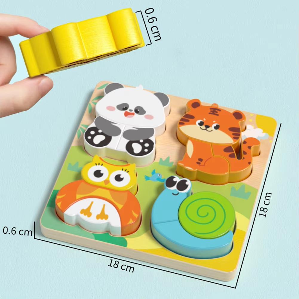 4-In-1 Wooden Toys 3D Wood Puzzle Cartoon Animals Cognitive Jigsaw Puzzle Early Learning Educational Toys for Children Gift