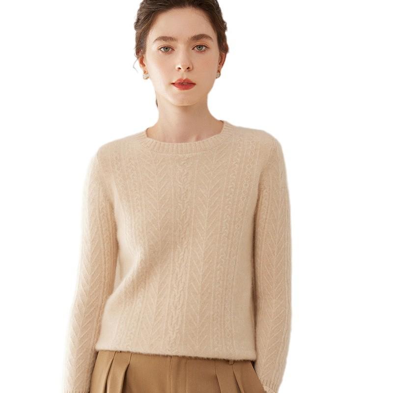 Women's Fashionable Cashmere Round Neck Jacquard Cardigan Sweater
