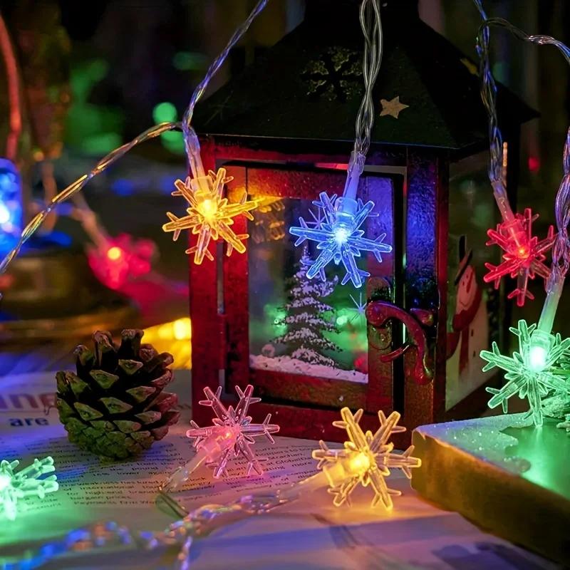 6M LED Snowflake Decorative Light String Battery Powered RGB Flash Snowflake Light Christmas Decorative Light Car Trunk Gift