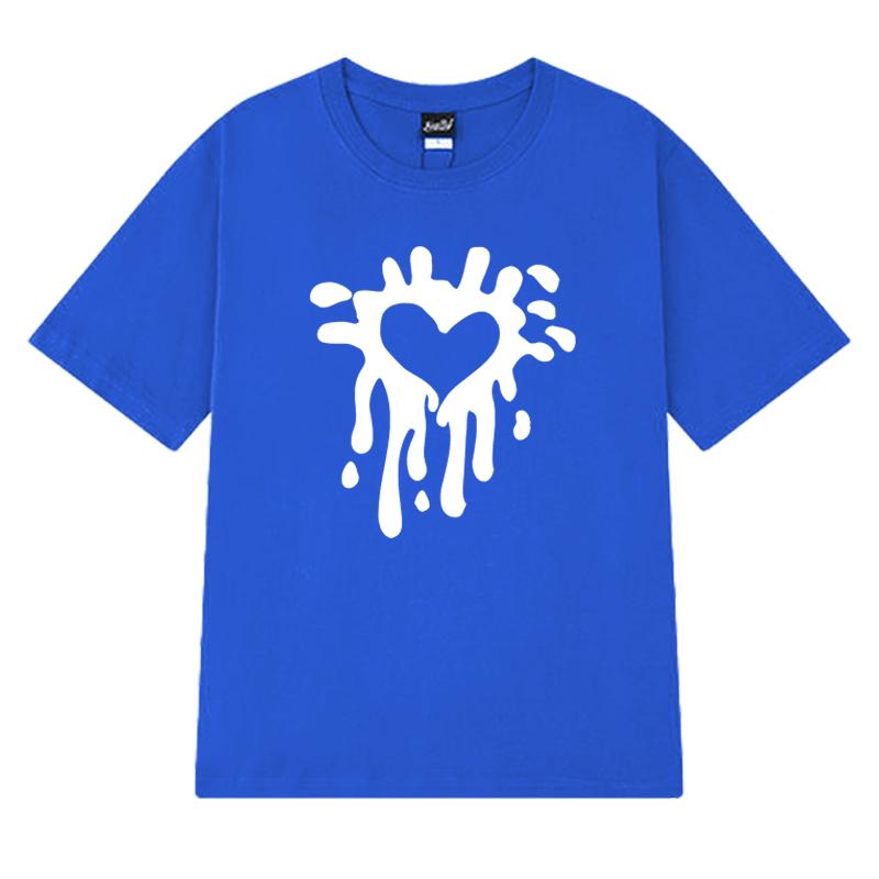 2025 New in Heart Print Japanese Simple short sleeve T-shirts Men Women Fashion Y2k Cotton T shirt Unisex Trend Oversized Tops