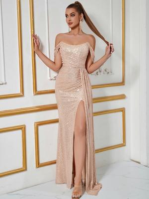 Pailletten-Trägerloses Bodycon-Kleid mit hohem Schlitz