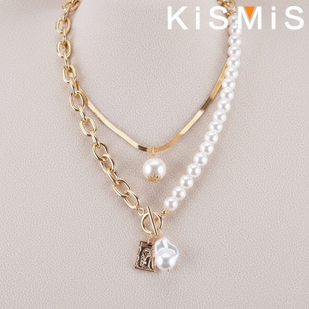Retro Copper Snake Chain Baroque Pearl Multi Layer Necklace Set Fashion Jewelry Accessories золотой