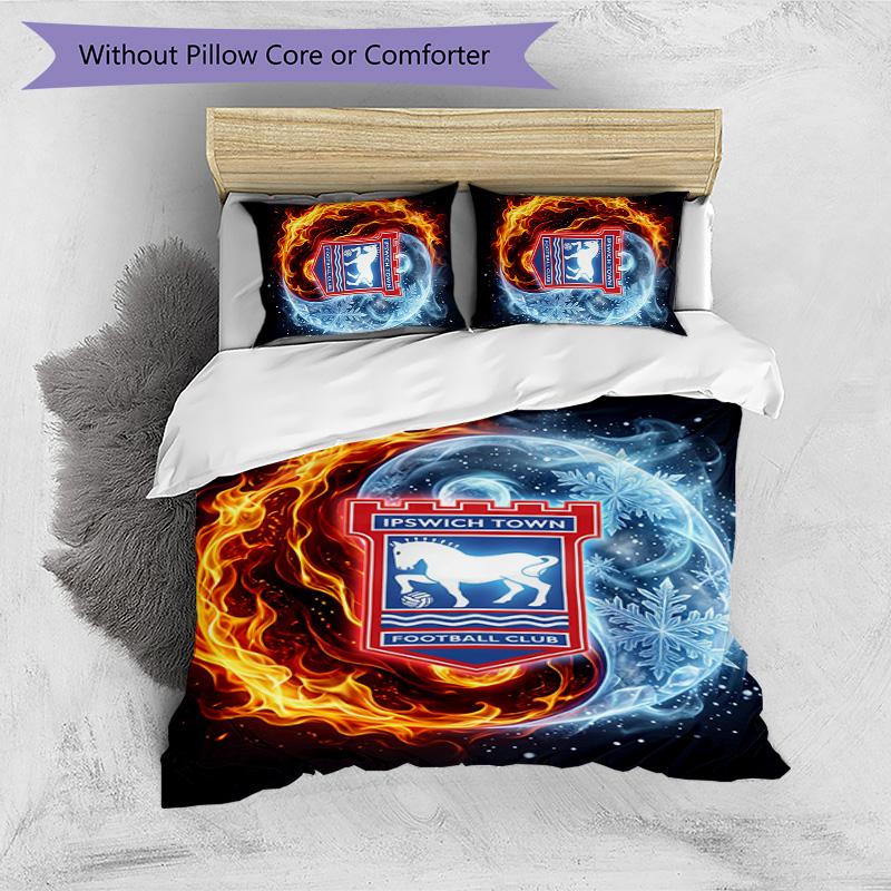 Ipswich Town Football Printed 3 Pieces Bedding Set, Comfortable Skin Friendly Bedroom Duvet Cover Set