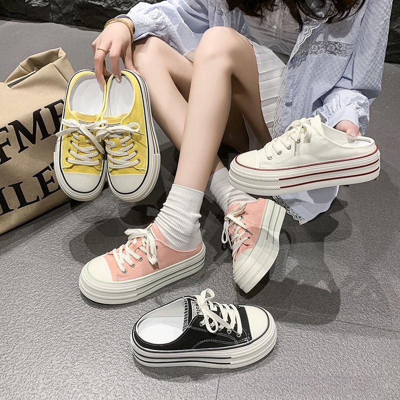 2025 Sommer Damen Canvas Plateau Dicke Sohle Slipper Erhöht Weiß Indoor Outdoor Freizeit Pantoletten Stilvolles Trendiges Design