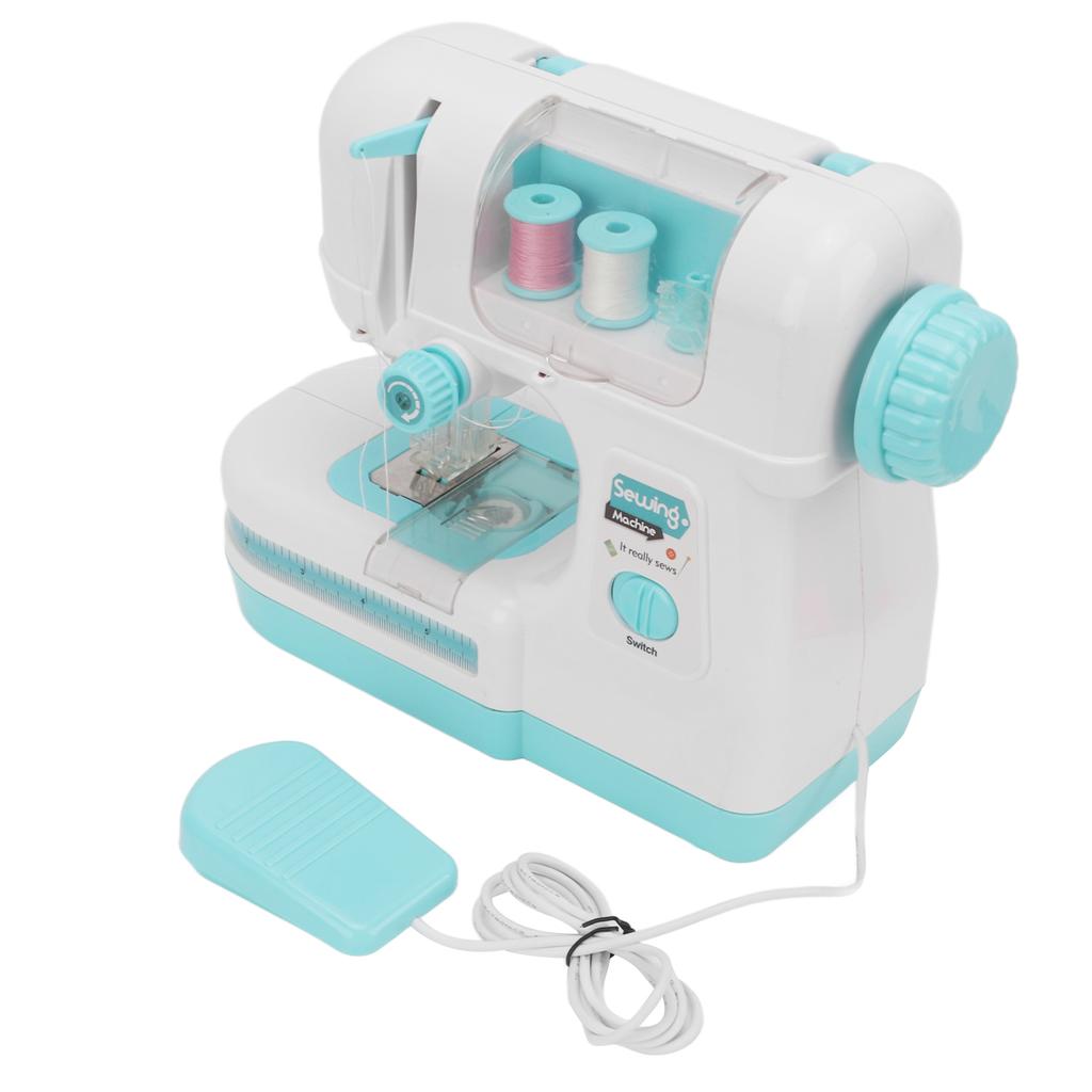 Sewing Machine Toy Blue Portable Mini Simulation Double Stitch Sewing Machine with Lower Thread for
