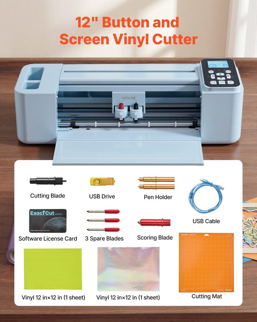 Vinyl-Schneidemaschine, 305 mm, Knopf- und Bildschirngesteuerter Vinylschneider, 5000+ integrierte Designressourcen, Kompatibel mit Mac, Windows, Android und