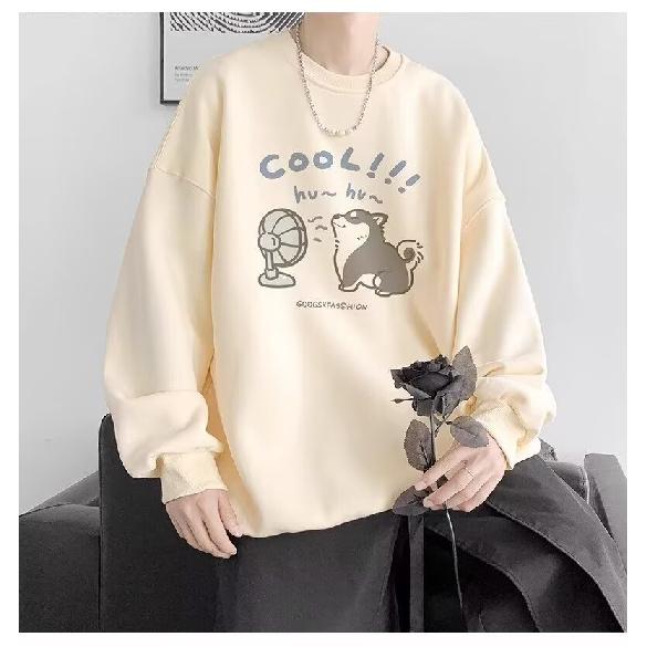 

Напечатанный свитер осень-зима для мужчин весна и осень 2024 года, корейский новый свободный топ с круглым вырезом, шикарный стиль Гонконга, модный 5XL абрикосовый