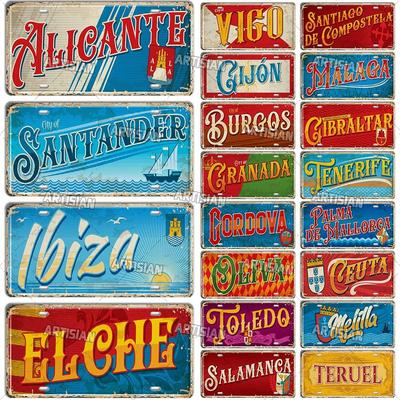 Panneau Métal Plaque d'Immatriculation Artisan ESPAGNE Repère de Ville Décor Mural Plaque Décorative pour Véhicule pour Bar Pub Club Hôtel Café Art Mural