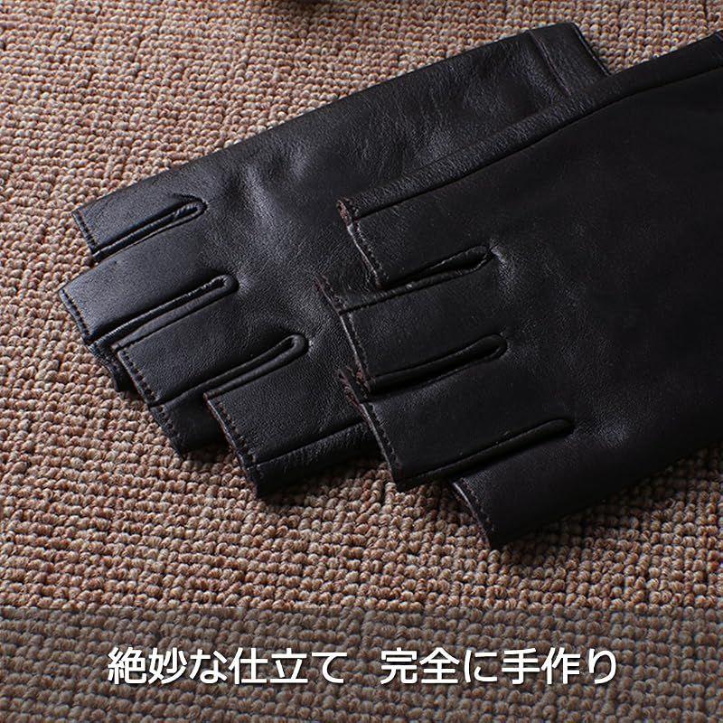 Used [Nappaglo] Men's Short Genuine Leather Sheep Leather Fingerless Summer Spring Autumn Commuting School Exercise Driving Motorcycle Gloves Gloves