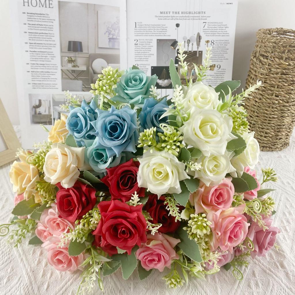 5 Köpfe Frischer und Üppiger Rosen Simulierte Blume Wohnzimmer Esstisch Hochzeits-Requisiten Camping-Dekoration