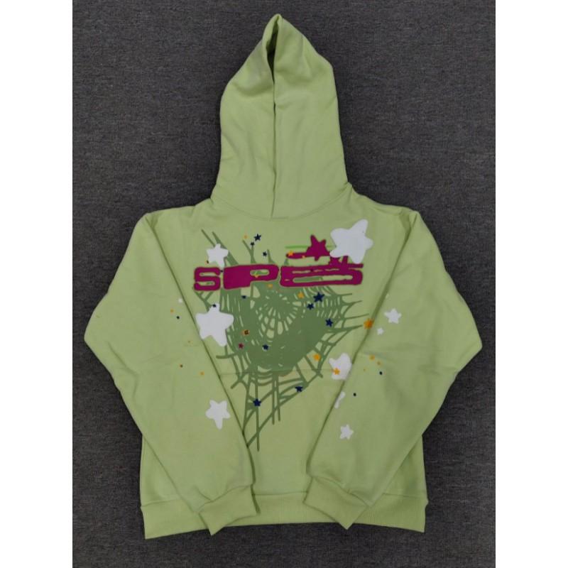 Felpa Sp5der Oversize Spessa in Pile con Stampa a Foglia Ragnatela Design Uomo Inverno Casual