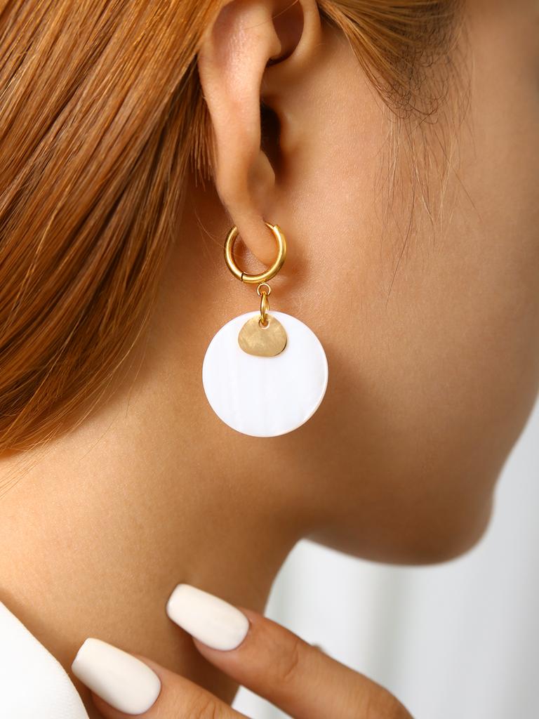 Summer Beach Collection Fashion Elegant Vintage Style Stainless Steel 18K Gold Plated Round Mother Of Zircon Earrings For Women
