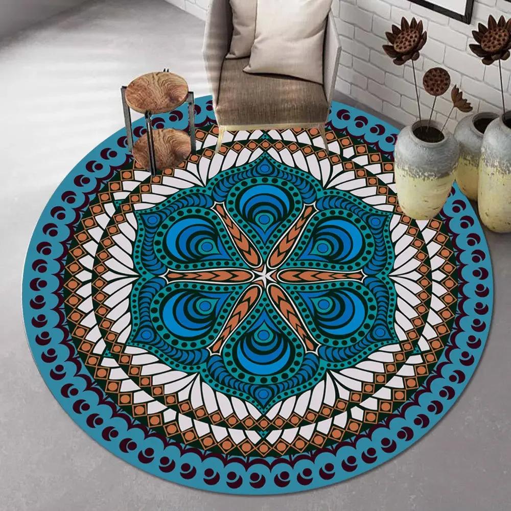 Bohemian Mandala Round Carpet Ethnic Style Vintage Floral Rug Living Room Coffee Table Sofa Mat Bedroom Hanging Basket Chair Mat