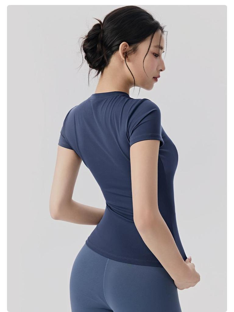 Women's Spring-Summer Slim Fit Yoga T-Shirt: Short Sleeve, Nude Feel, Outdoor Pilates & Running