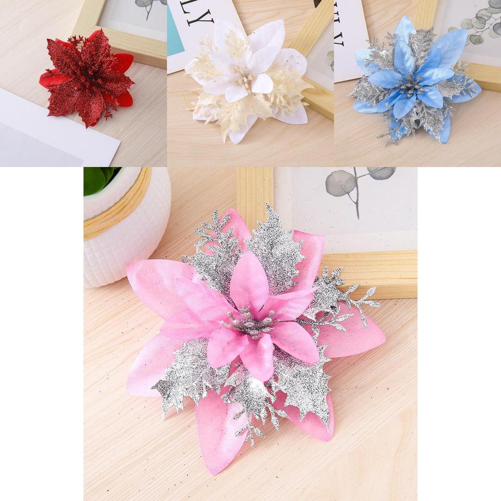 Weihnachtsblumen-Dekoration in Gold-, Silber- und Rottönen für Baumschmuck