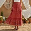 Frauen Rot Blumendruck Strand Böhmischen Rock Hohe Elastische Taille Rayon Baumwolle Boho Maxi Röcke Femme