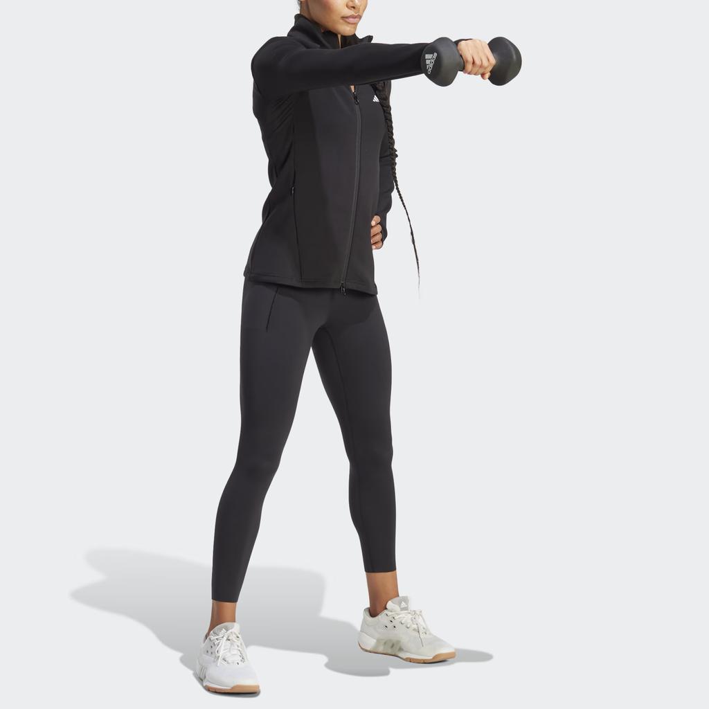 Adidas Training Cover-Up Solid Logo Stand Collar Long Sleeve Jacket Women Jacket Black HY9227