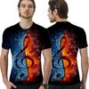 Stilvolles Herren Eis Feuer Musiknote 3D-gedrucktes Kurzarm-O-Ausschnitt Freizeit-T-Shirt