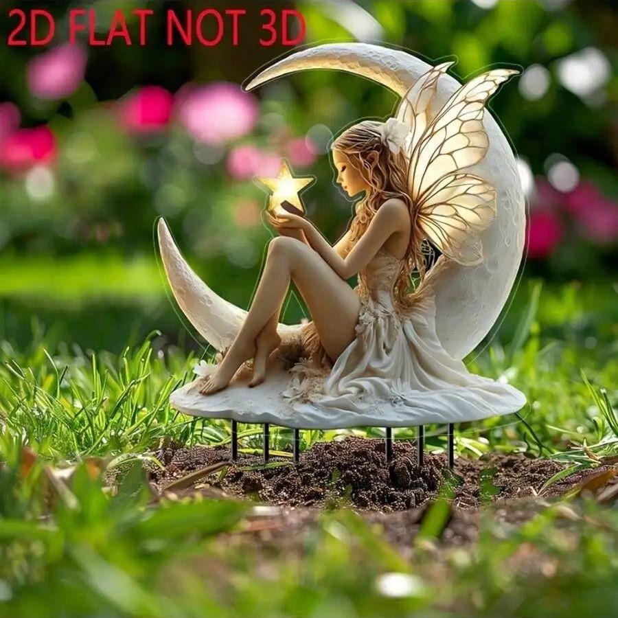 1 STÜCK Stern Mond Feengarten Karteneinsteckung, geeignet für Rasendekoration, geeignet für verschiedene Feiertagspartygeschenke.