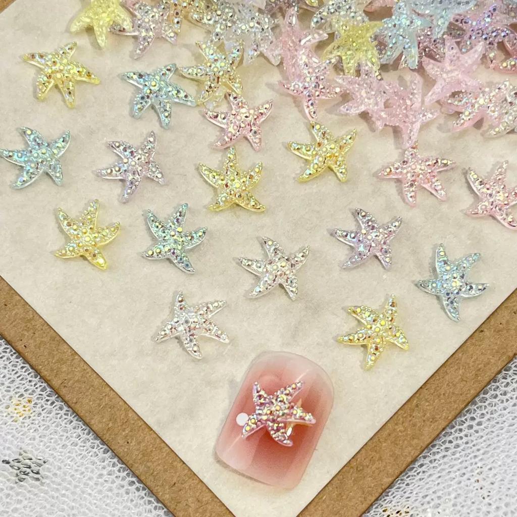 100Pcs New Cute Mini Mixed Color Starfish Resin Figurine Crafts Flatback Cabochon Ornament Jewelry Making Accessories A41
