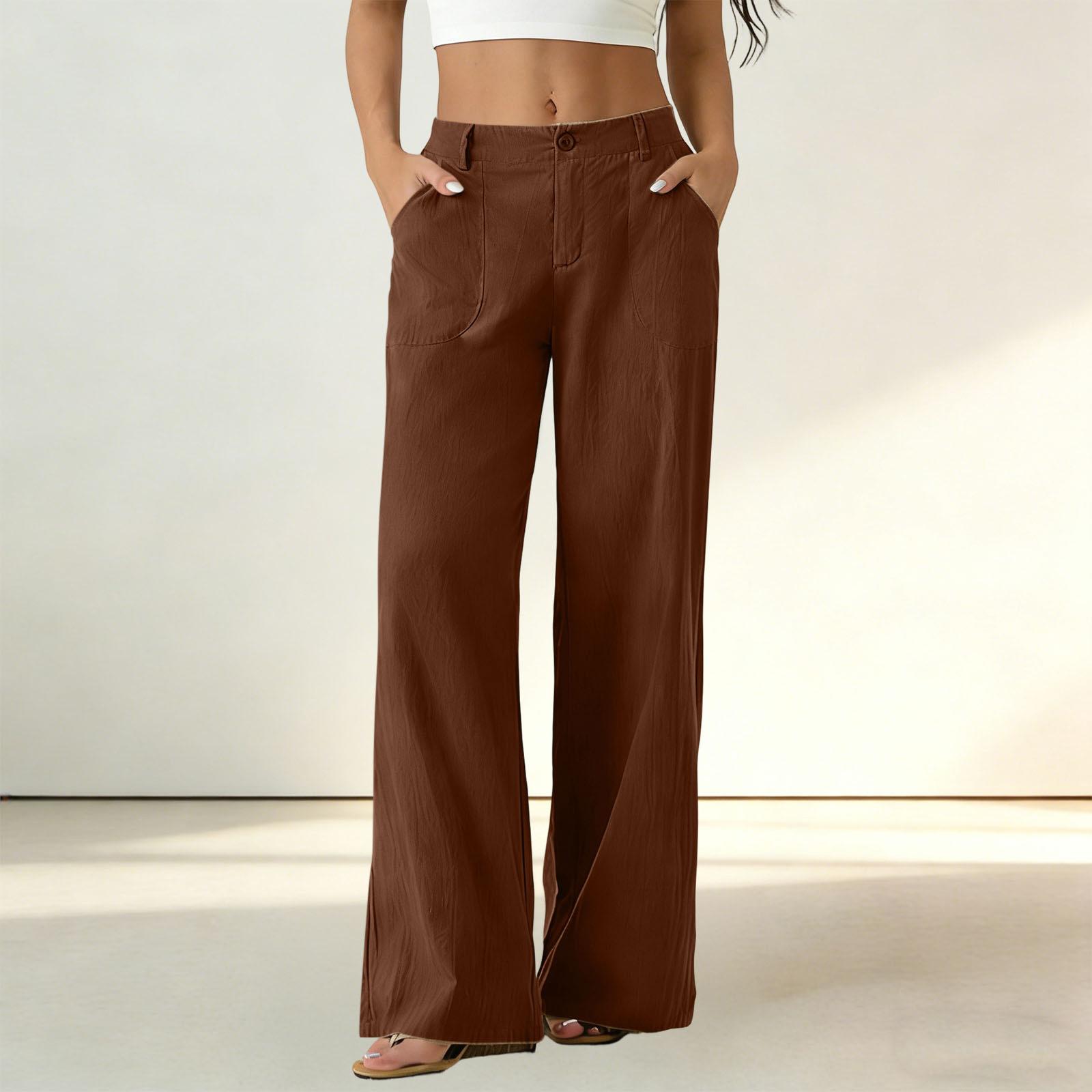 

Women s Vintage Loose Fit Casual Straight Leg Pants High Waist Full Length Wide Leg Trousers Comfortable Everyday Wear M кофейный