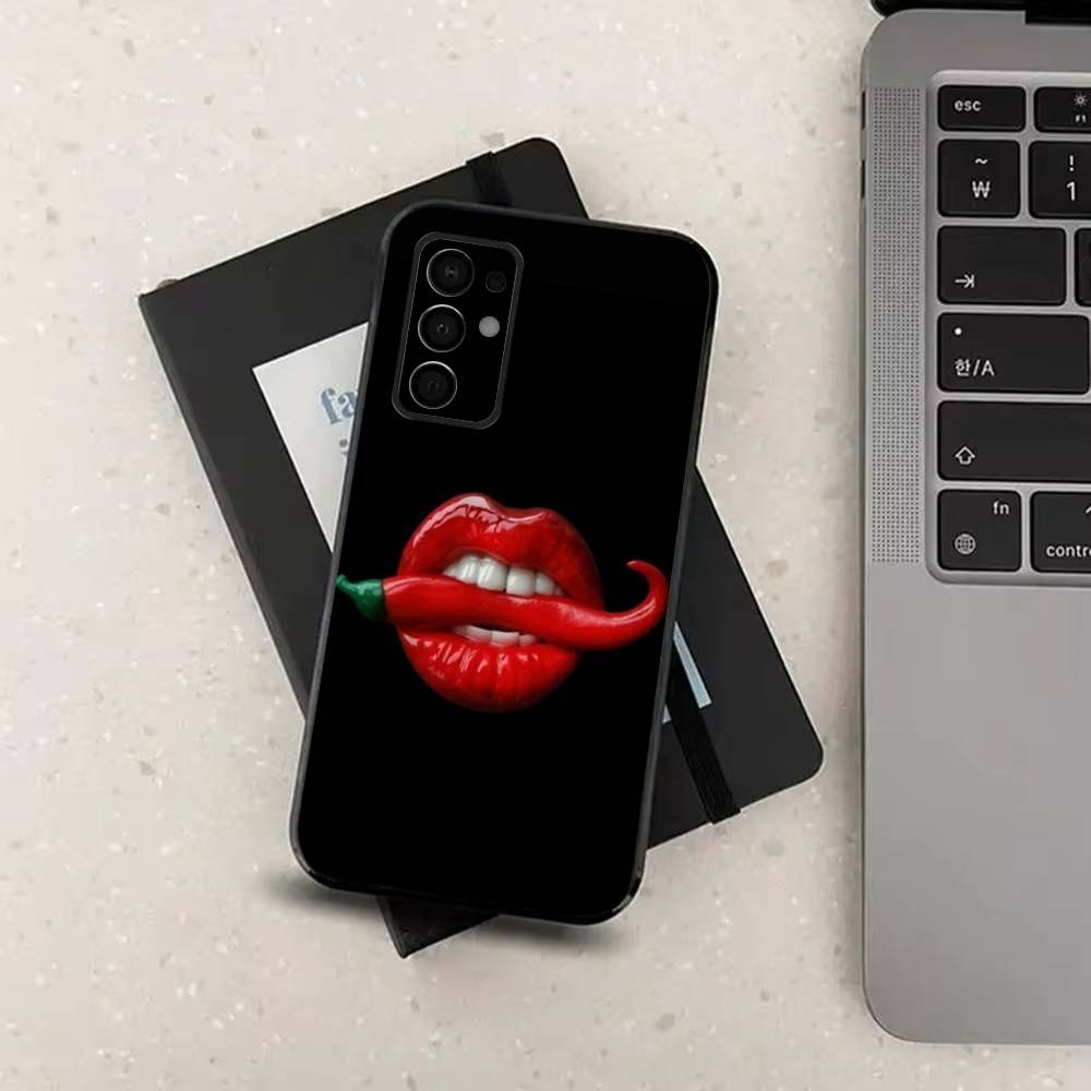 Pattern Red Chilli Pepper  Phone For Samsung Galaxy A53,31,52,72,41,22,73,32,71,Note,J7,8,9,5G Soft Black Silicone Case