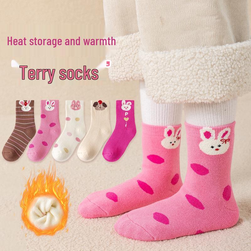 Kuromi Girls' Thick Winter Cotton Socks - Plus Velvet, Warm Terry for Autumn & Winter