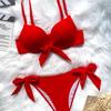 Sexy přední mašle Uzel Push Up Bikiny Dva kusy Jednodílné Plavky Kravata Bikiny Plavky Plavky Biquini Conjunto De Bikini Tankini